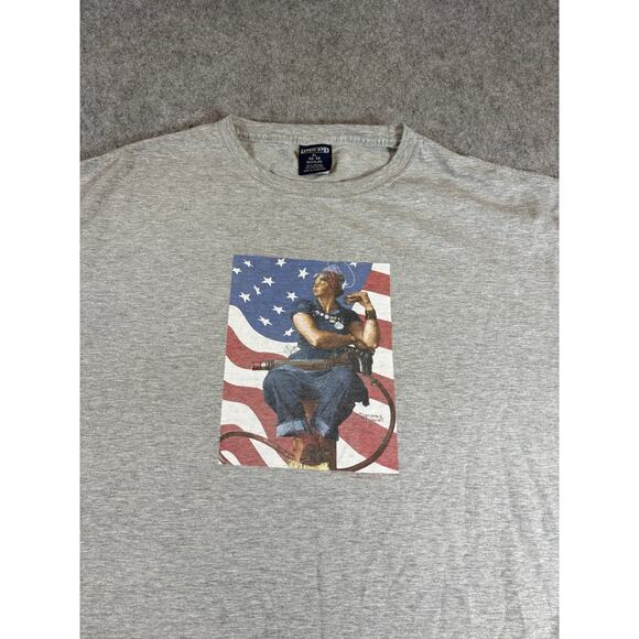 Lands' End Other - VTG 90s Lands End Norman Rockwell Rosie The Riveter Shirt Mens Gray Patriotic XL